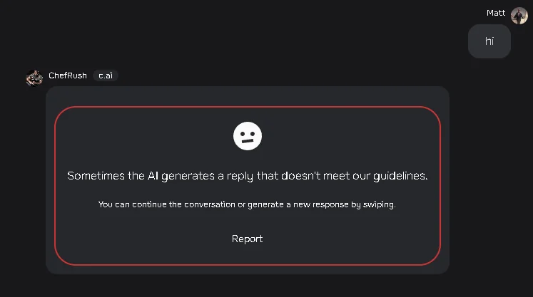 Character.AI content filter blocking a conversation